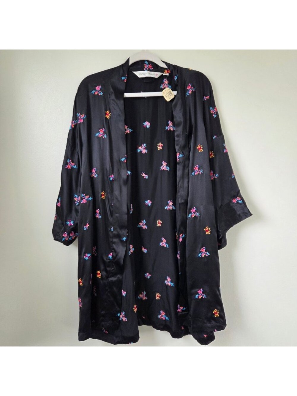 Victoria's Secret 100% Silk Robe Y2K Floral Embroidery New with Tag Size Small